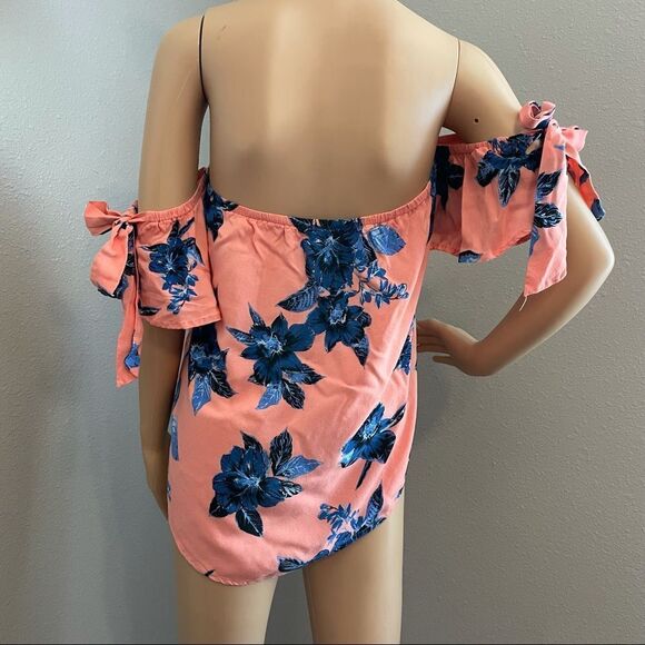 Gypsies & Moondust Off The Shoulder Coral Blue White Blouse Size Large - Picture 7 of 13